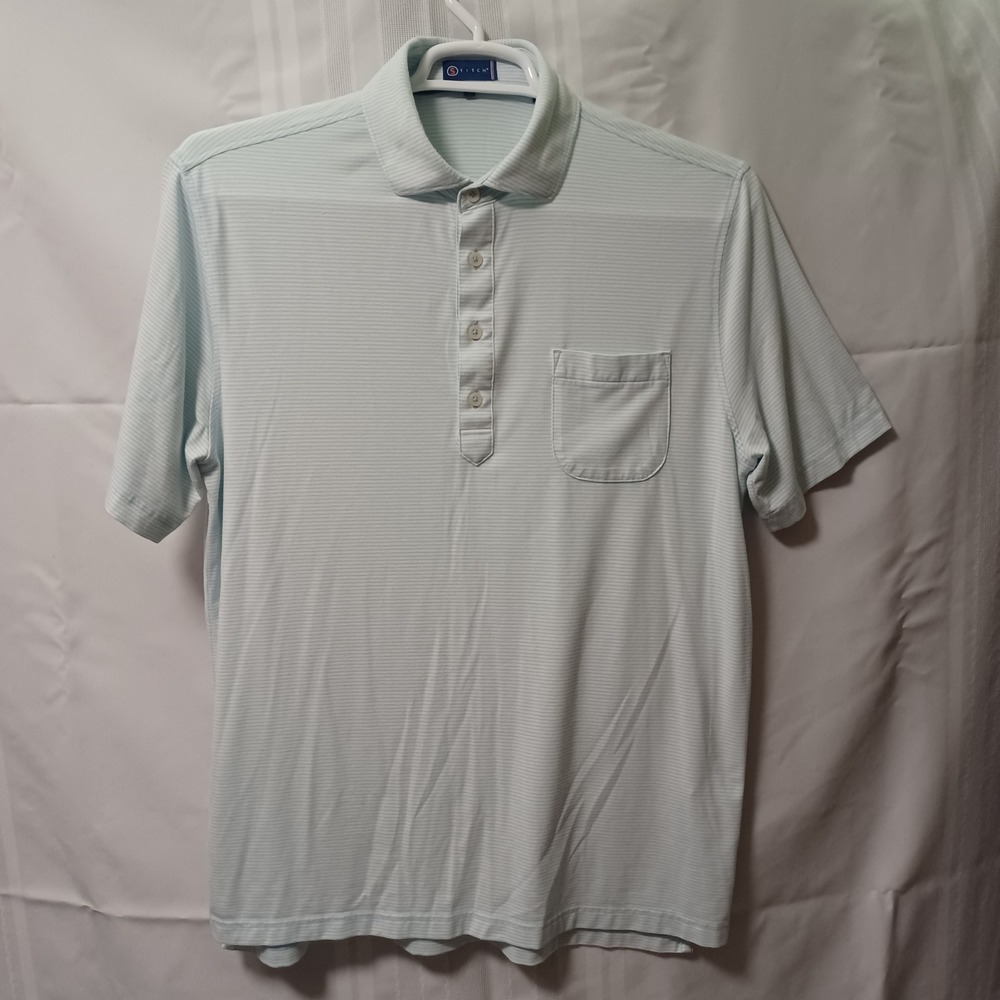 Stitch Polo Shirt Mens M Blue Striped Golf Performance Coolmax Modal Spandex